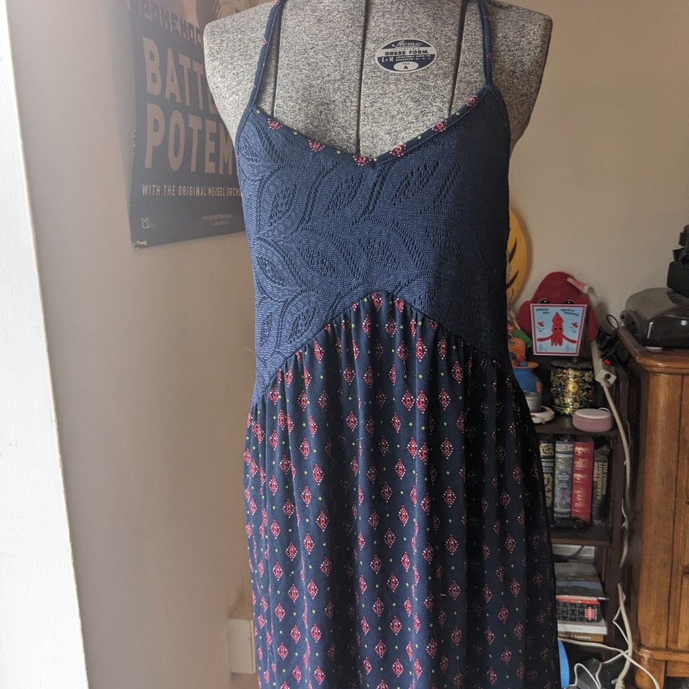 Medium Boho blue knit print festival dress